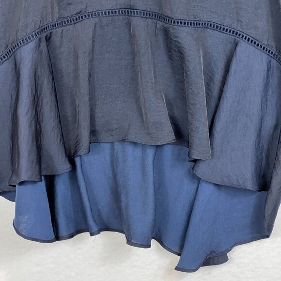 Mossimo Navy Blue Hi-Low Ruffle Hem Blouse With Long Bell Sleeves - Size S - Picture 3 of 10